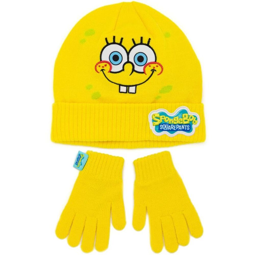 SpongeBob SquarePants Childrens/Kids Knitted Hat And Gloves Set / Yellow